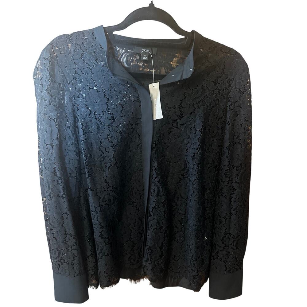 NWT J CREW BLACK LACE LS BLOUSE W/CAMI ; SIZE 4